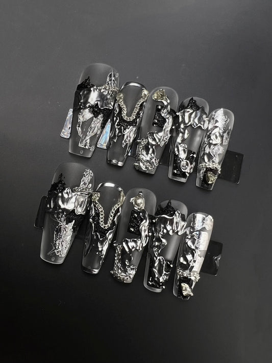 Dark Cool Style Press On Nails: Dive into Instant Glamour